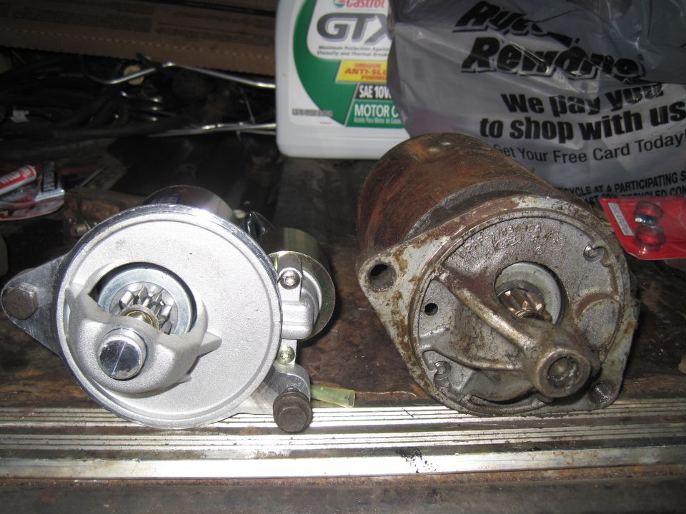 New and old starter motors side-by-side