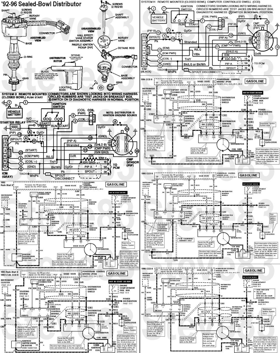 Wiring schematic for 92-96 sealed-bowl distributor ignition system