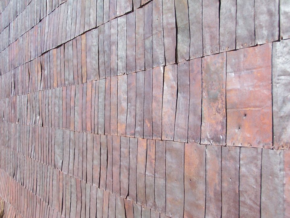 Rusted metal siding on a building