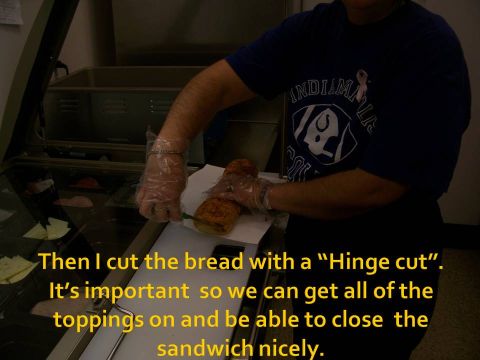 1989 Ford Bronco - A person is shown cutting a sandwich with a knife, with text explaining the technique.
