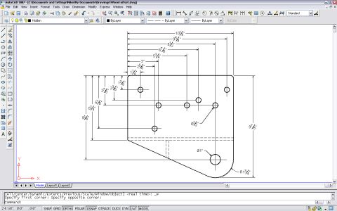 1995 Ford Bronco - Dimensioned AutoCAD blueprint of a mounting plate showing a hole pattern with diameters and edge dimensions.