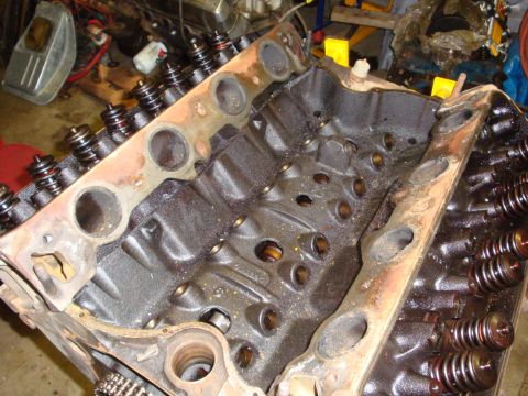 1989 Ford Bronco - Close-up view of an engine block, showing the internal components of the valve train.