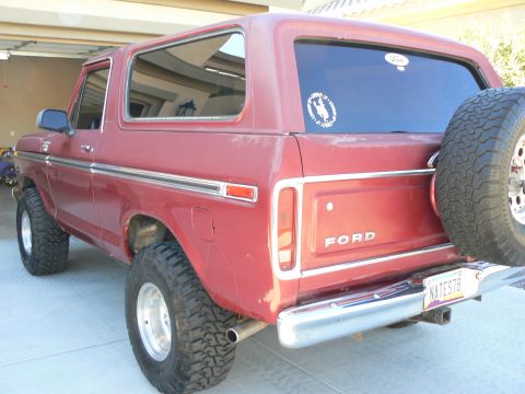 1978 Ford Bronco - This 1978 Ford Bronco is shown from the rear, its spare tire and a custom license plate.