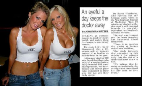 1981 Ford Bronco - A photo collage features two women alongside a printed article about health benefits of staring at women's breasts.
