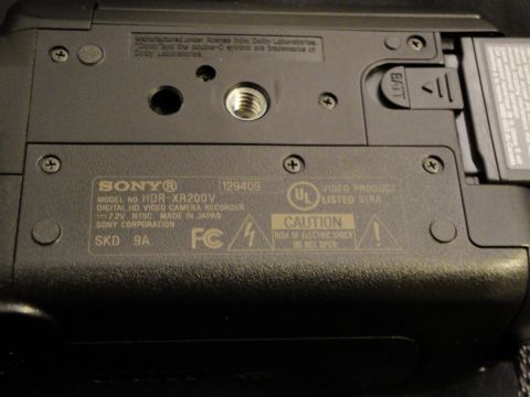 1993 Ford Taurus - Label details for a Sony HDR-XR200V digital HD video camera recorder, including model number and manufacturing information.