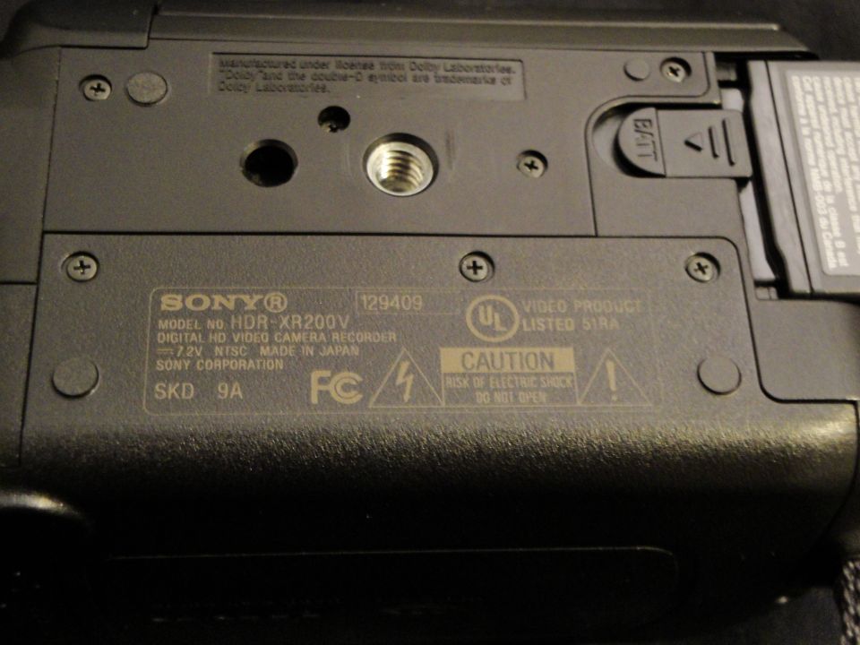 Sony HDR-XR200V digital HD video camera recorder label