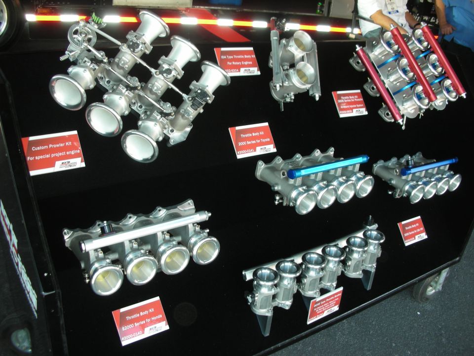 Display board of chrome throttle-body and intake kits with red labels