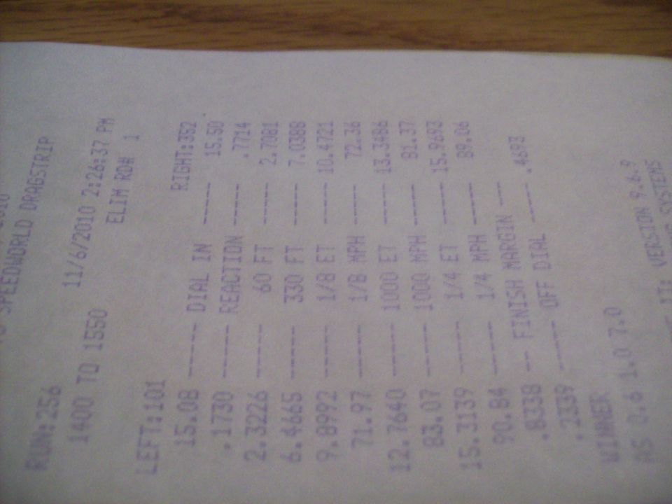 Dragstrip time slip from Speedworld Dragstrip on 11/6/2010