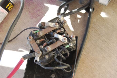 1982 Ford Bronco - Close-up of a winch solenoid assembly, showing electrical connections and wiring.