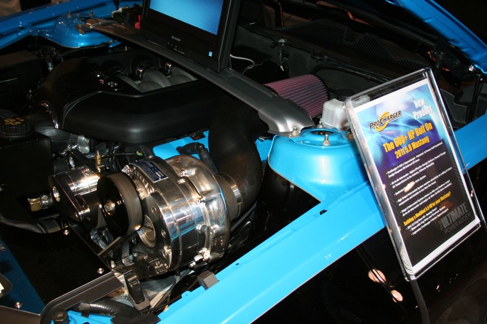 Polished supercharger engine bay with ProCharger display card