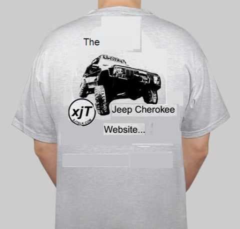 1992 Jeep Cherokee - A t-shirt displays a graphic of a Jeep Cherokee with text and a website address.