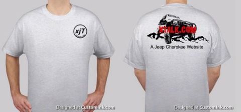 1992 Jeep Cherokee - This t-shirt displays graphics related to a Jeep Cherokee website.