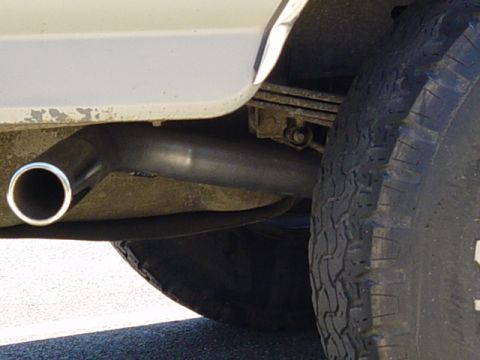 1987 Ford Bronco - pass side exit, at a 45degree angle, i do not smell exhaust in the cab anymore with the back window down