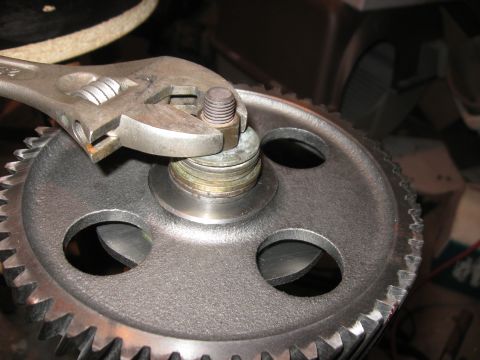 1981 Ford Bronco - Grabbed a hold of the timing gear and tightened down. It didn't take a lot of effort, but the cam gear was *sharp*. You can see my blood on…