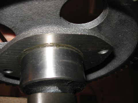 1981 Ford Bronco - An underside view of how snug the cam is up against the thrust plate. The spacer ring is the only thing keeping them from touching.
