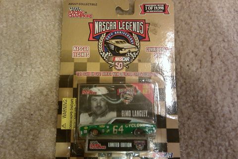 2010 Mitsubishi Outlander - Die-cast toy race car with driver Elmo Langley and number 64 is in NASCAR Legends packaging.