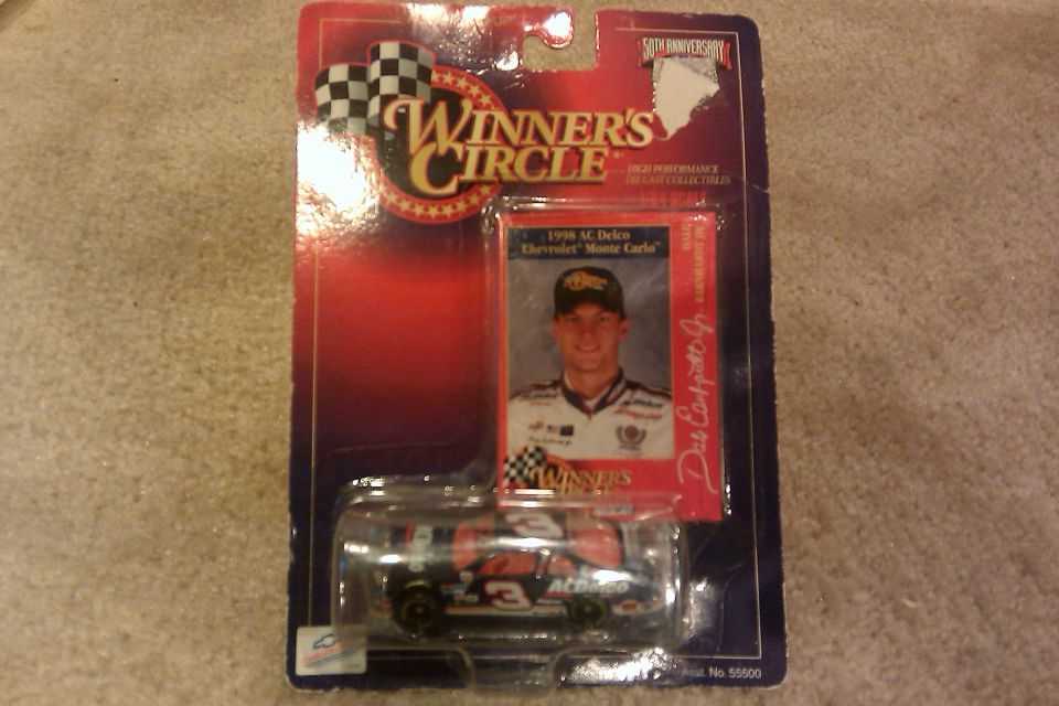 Toy 1998 AC Delco Chevrolet Monte Carlo race car in Winner's Circle packaging with Dale Earnhardt Jr. photo