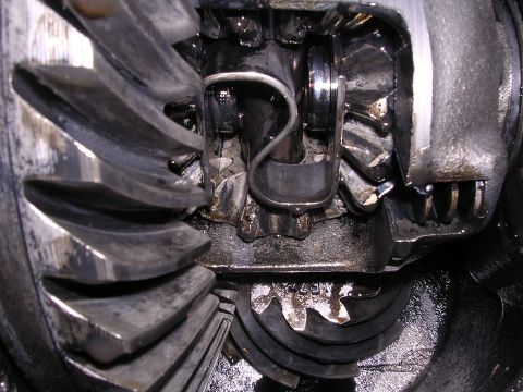 1995 Ford Bronco - Close-up view of worn differential gears, showing signs of damage and heavy use.