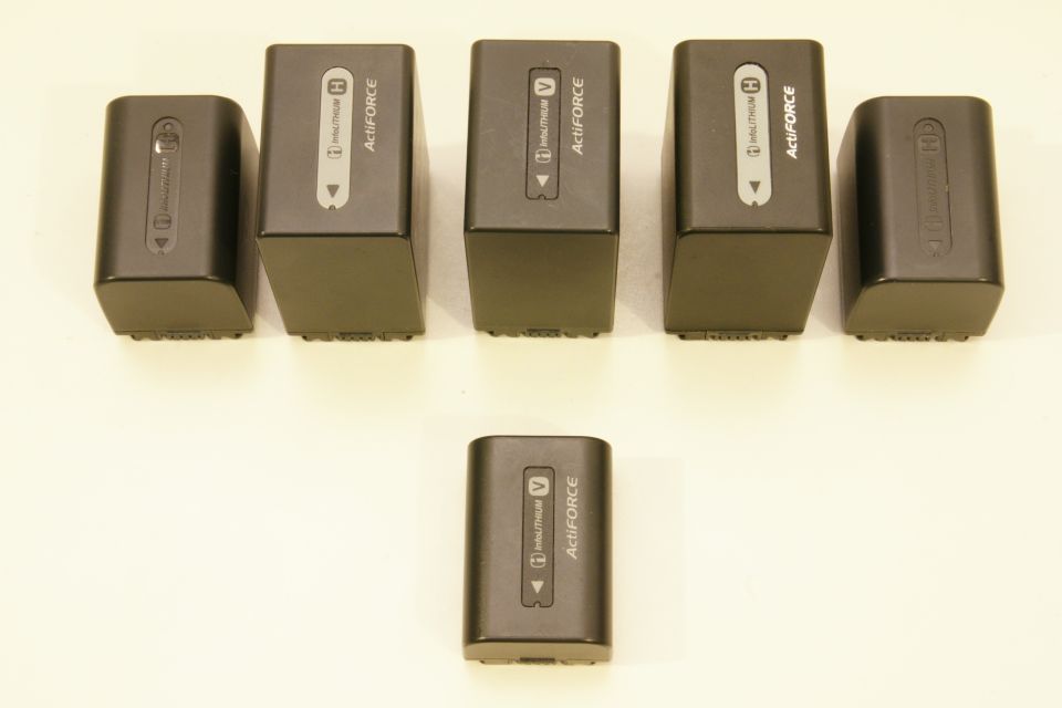 Several ActiFORCE camera batteries arranged on a light surface