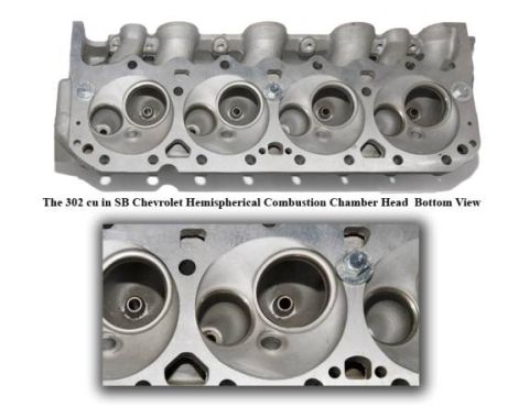 1972 Ford Ranchero - This image shows the bottom view of a Chevrolet 302 cubic inch engine head with hemispherical combustion chambers.