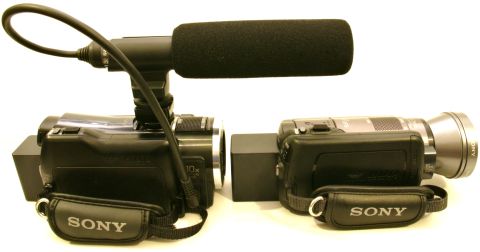 1993 Ford Taurus - Two Sony camcorders are shown, one equipped with an external microphone.