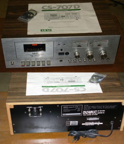 2004 Land Rover Land Rover - AKAI CS-707D cassette deck shown from front and rear, with its operational manual and accessories.