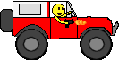 1991 Ford Bronco - A cartoon drawing of a red off-road vehicle with a driver.