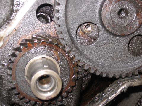 1981 Ford Bronco - Double checking to be sure the timing marks are lined up before removal. Before I did so, I lined the large holes of the cam gear up with t…