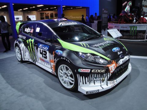 1993 Ford Taurus - A Ford Fiesta rally car is displayed with extensive Monster Energy branding and racing decals.