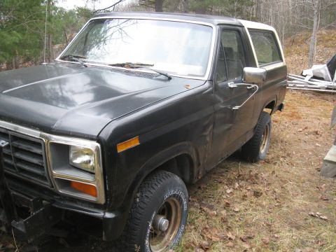 1981 Ford Bronco - This black 1981 Ford Bronco features a white removable top and a classic 3/4 front exterior view.