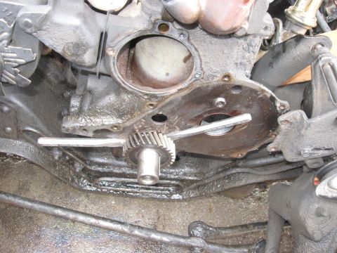 1981 Ford Bronco - The puller for the crank timing gear couldn't fit behind the gear, due to the limited space. Had to use a chisel set and start from the sma…