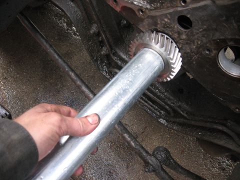 1981 Ford Bronco - Tapped it on the rest of the way with the metal pipe.
