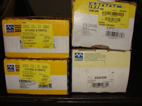 1993 Jeep Wrangler - Several boxes of Moog automotive parts are stacked and ready for installation.
