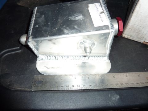 1971 Ford Mustang - This aluminum coolant overflow tank has a label indicating it is a reservoir tank.