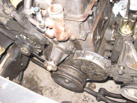 1981 Ford Bronco - Water pump reinstalled with a fresh gasket. Installed a new water pump about two years ago, or this would have been a good time to put one…