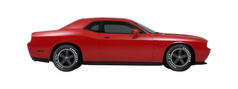 2010 Dodge Challenger - Side profile of a red 2010 Dodge Challenger, Goodyear Eagle tires.