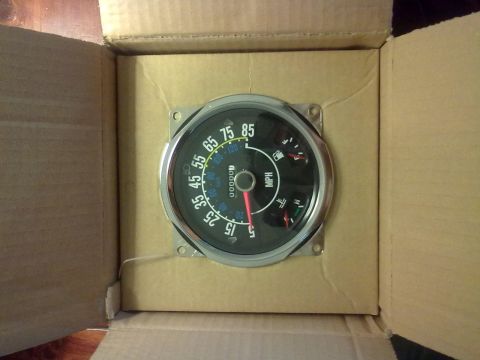 1978 Jeep CJ5 - This speedometer gauge, likely from a 1978 Jeep CJ5, is presented in a cardboard box.
