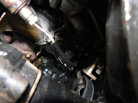 1978 Ford Bronco - Close-up view of engine parts showing signs of oil leakage and damaged wiring.