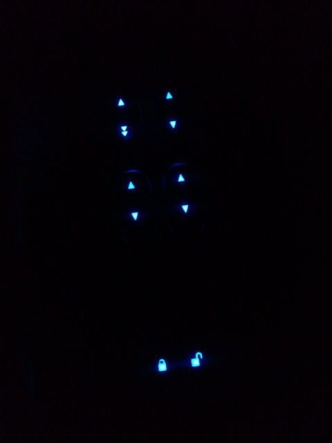 2003 Ford Crown Victoria - Car door controls with illuminated lock and window buttons are visible in the dark.