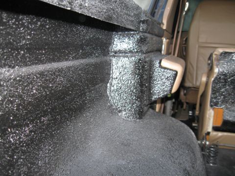 1989 Ford Bronco - Closeup of driver's side aft panel contoured to fit bedside.