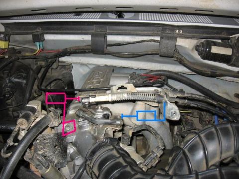 1995 Ford Bronco - lame drawing, but I'm trying to show 2 possible mounting locations for a high idle solenoid. Basically I get one of these, mount it so that…