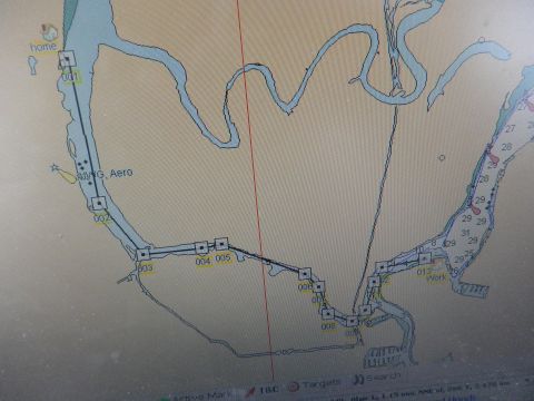 1991 Ford Bronco - This is a nautical chart displaying a river or channel with navigation markers and depth soundings.