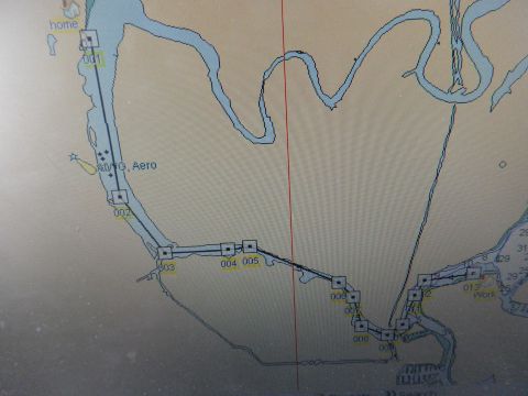 1991 Ford Bronco - A nautical chart displays a waterway with navigation points and labels, indicating a route.