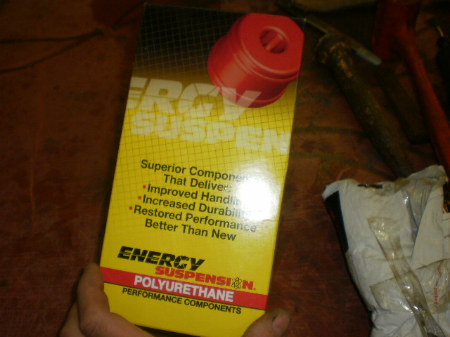 Box for Energy Suspension polyurethane performance components, showing a red bushing