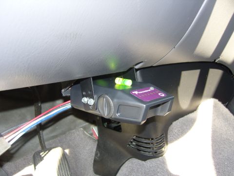 2007 Ford Mustang - Tekonsha Voyager trailer brake controller installed under the dashboard.