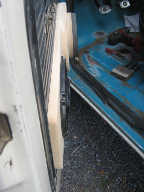 1972 Ford F-250 - Aftermarket speaker installation on the interior door panel of a 1972 truck.