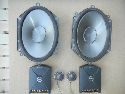 1997 Ford Ranger - Pair of Infinity Reference car speakers with crossovers and tweeters visible.