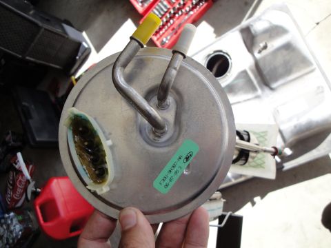 1995 Ford Taurus - Close-up of a Ford fuel pump module, part number F3DU-9H307-AA, dated 06-07-95.