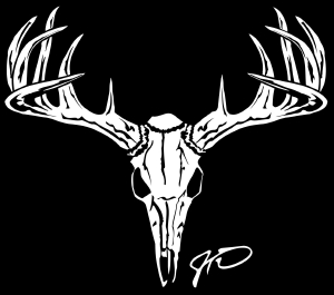 1995 Ford Bronco - White decal of a deer skull with impressive antlers is shown against a black background.