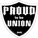 1995 Ford Bronco - A shield-shaped sticker reads 'Proud to be Union' in bold, gothic lettering.